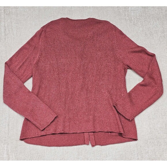NWOT Eileen Fisher XL Coral Knit Cardigan Sweater Silk/Linen Luxury Lagenlook - Picture 2 of 7